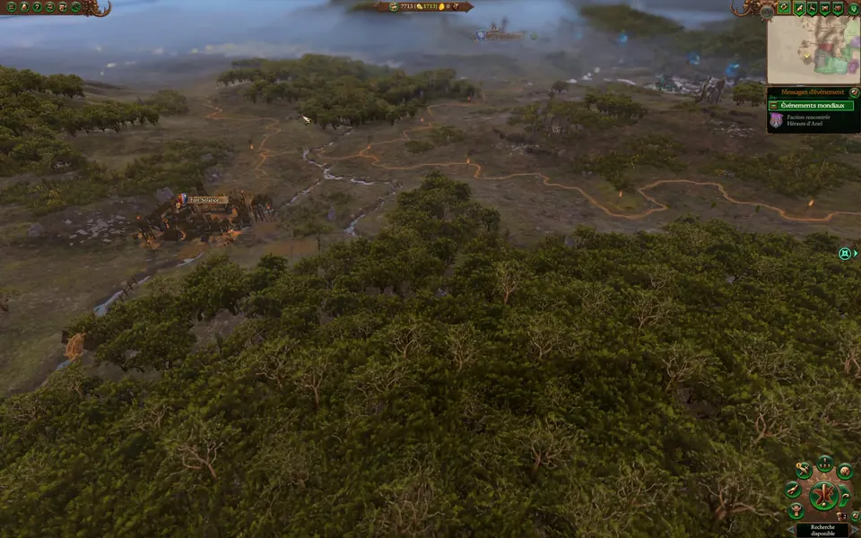 La carte de campagne en jeu : Fort Solstice, aux couleurs de la Gasconnie, entre une forêt épaisse et des ruisseaux