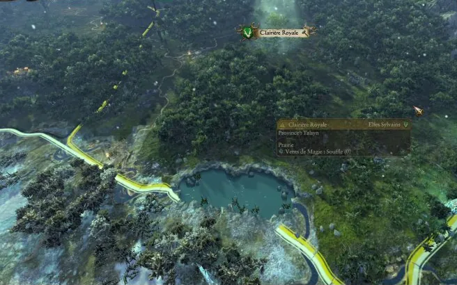 Warhammer I: the pond south of the King's Glade, a river running through it, the forest and the snow of the winter glade