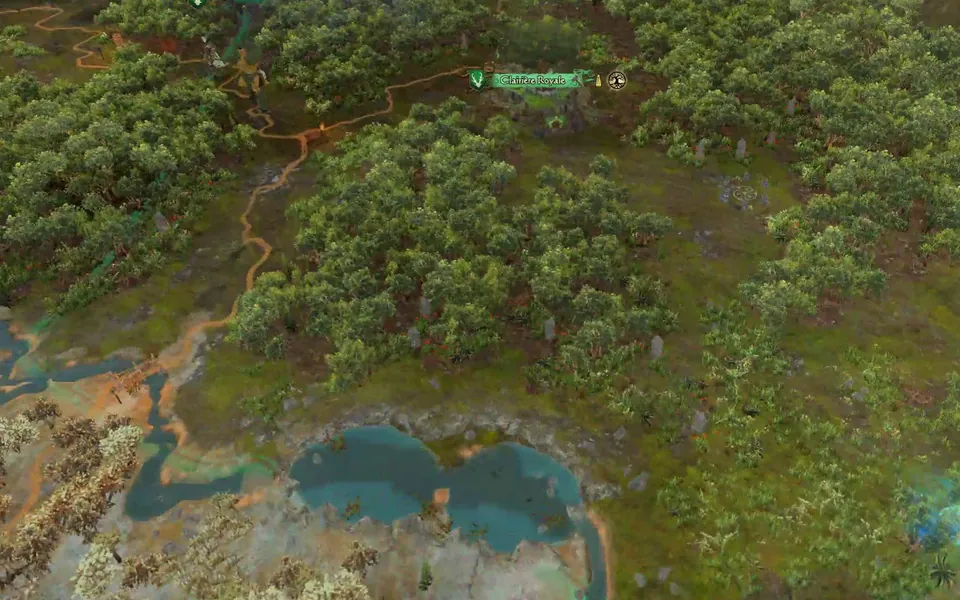 Warhammer III: the same pond south of the King's Glade, the river leading to it, the forest and standing stones